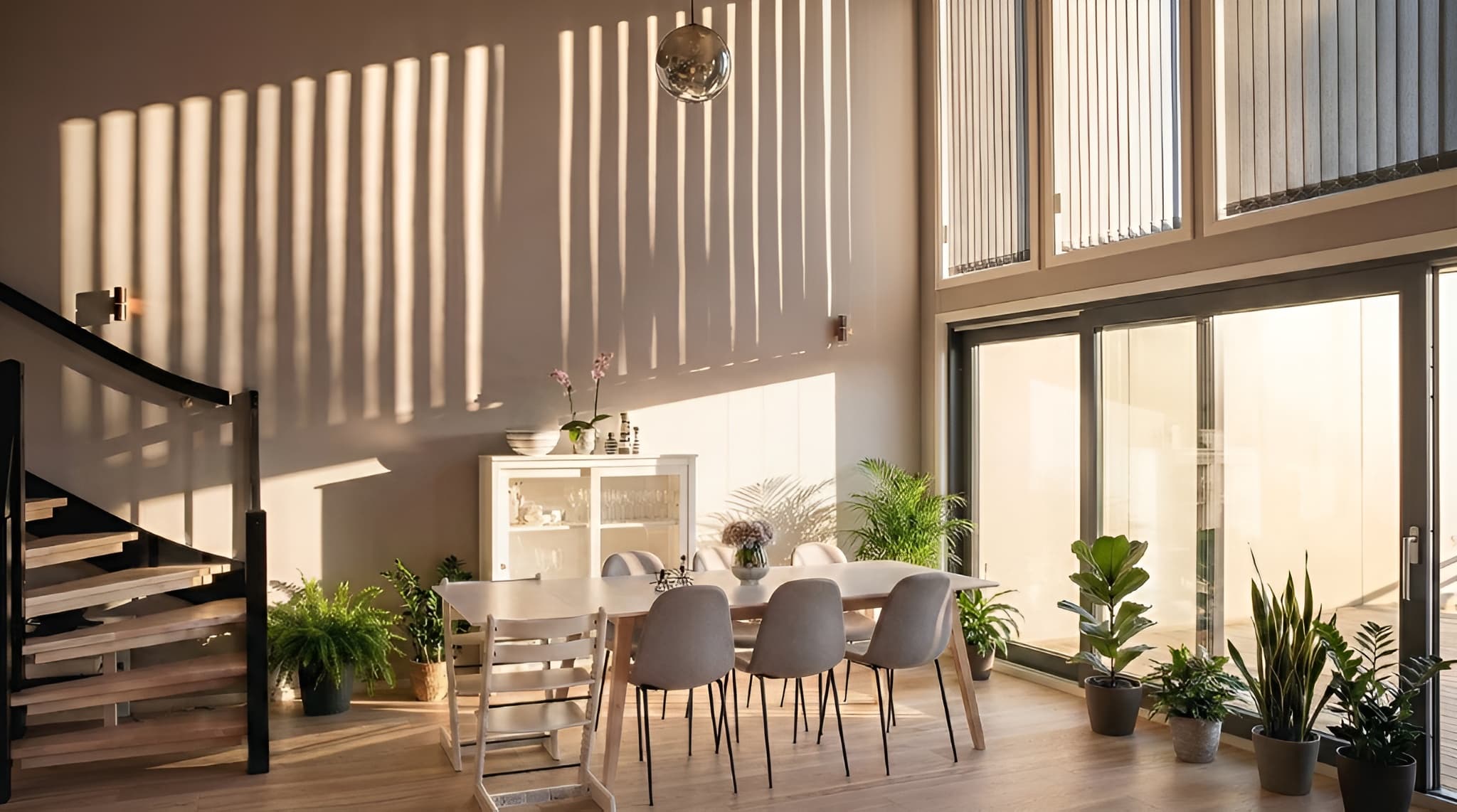 Vakre plissegardiner i et moderne hjem