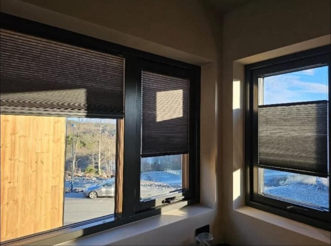 Plisségardiner i stue med naturlig lys